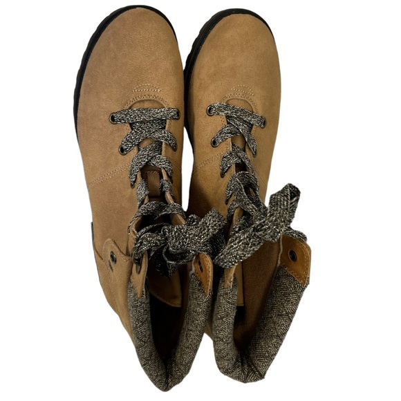 Jelly POP Tania Hiking Boots Tan Vegan Suede Lace Up Low Heel Size 10 New - Picture 6 of 11